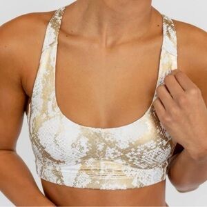 Carbon38 White and Gold Patterned Sports Bra